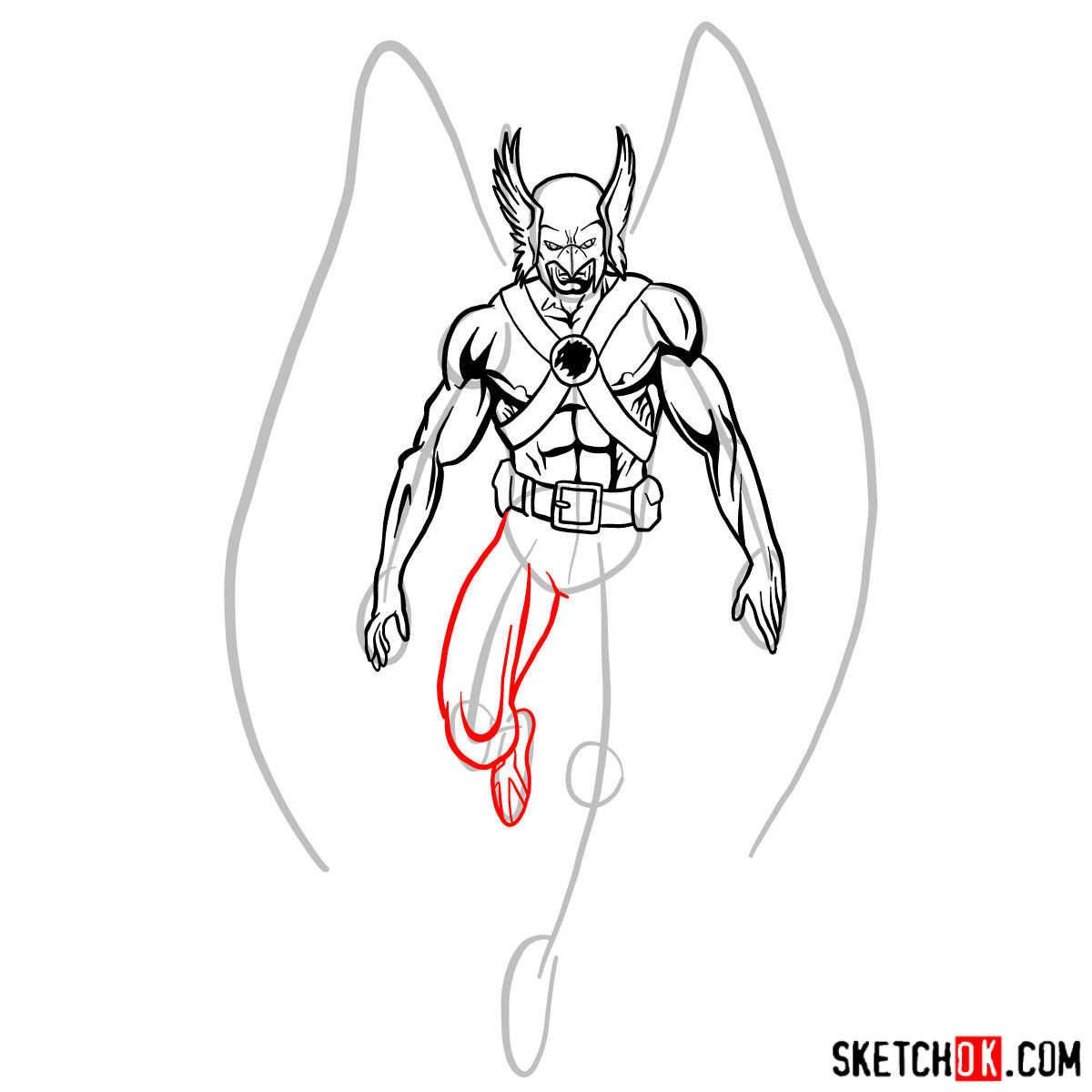 How to draw Hawkman from DC Comics - step 11