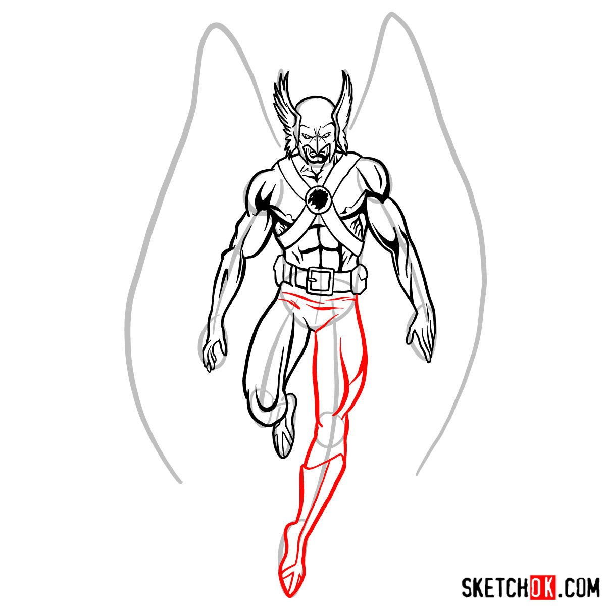 How to draw Hawkman from DC Comics - step 12