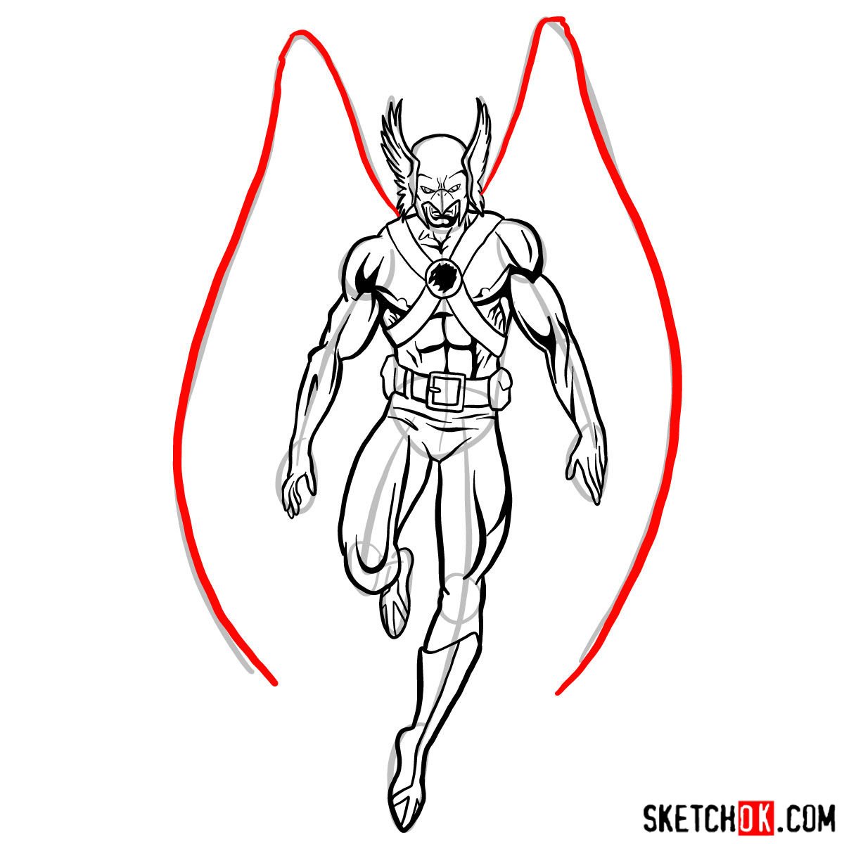 How to draw Hawkman from DC Comics - step 13