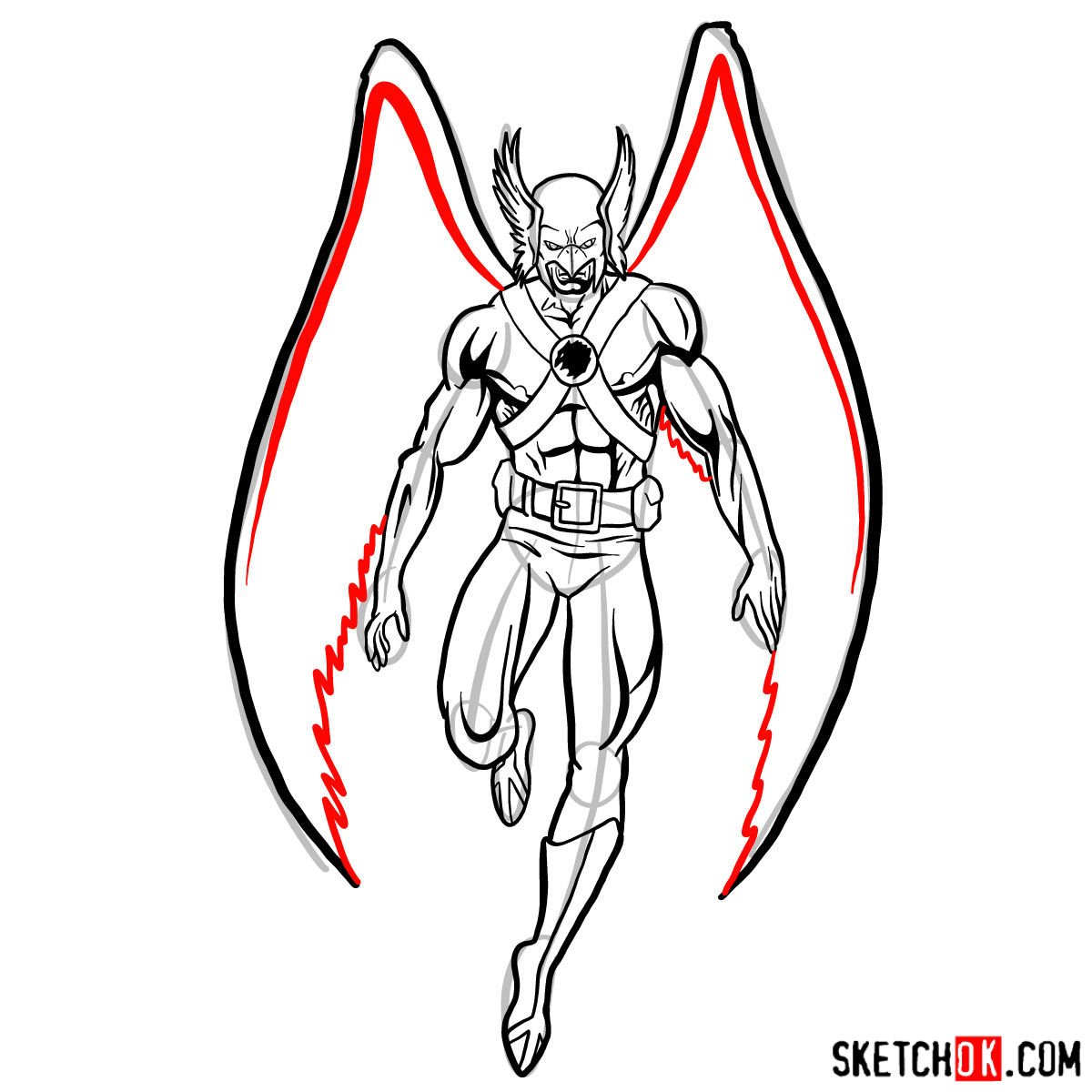 How to draw Hawkman from DC Comics - step 14