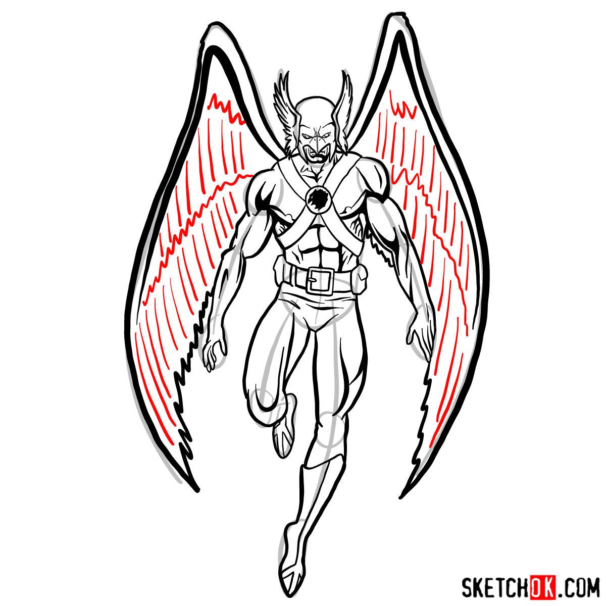 How to draw Hawkman from DC Comics - step 15