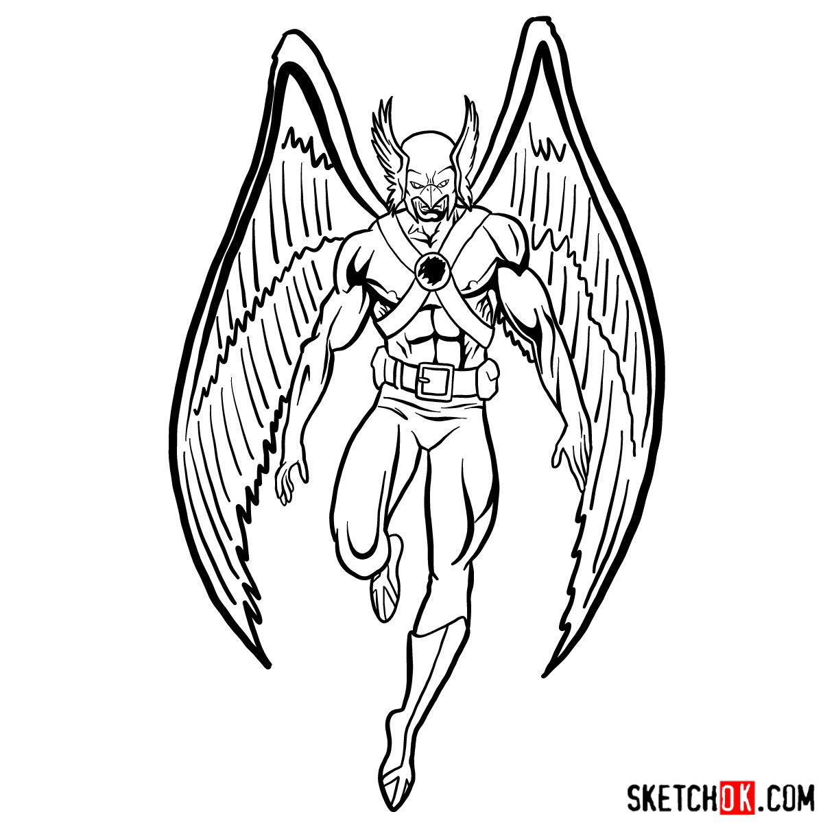 How to draw Hawkman from DC Comics - Sketchok easy drawing guides