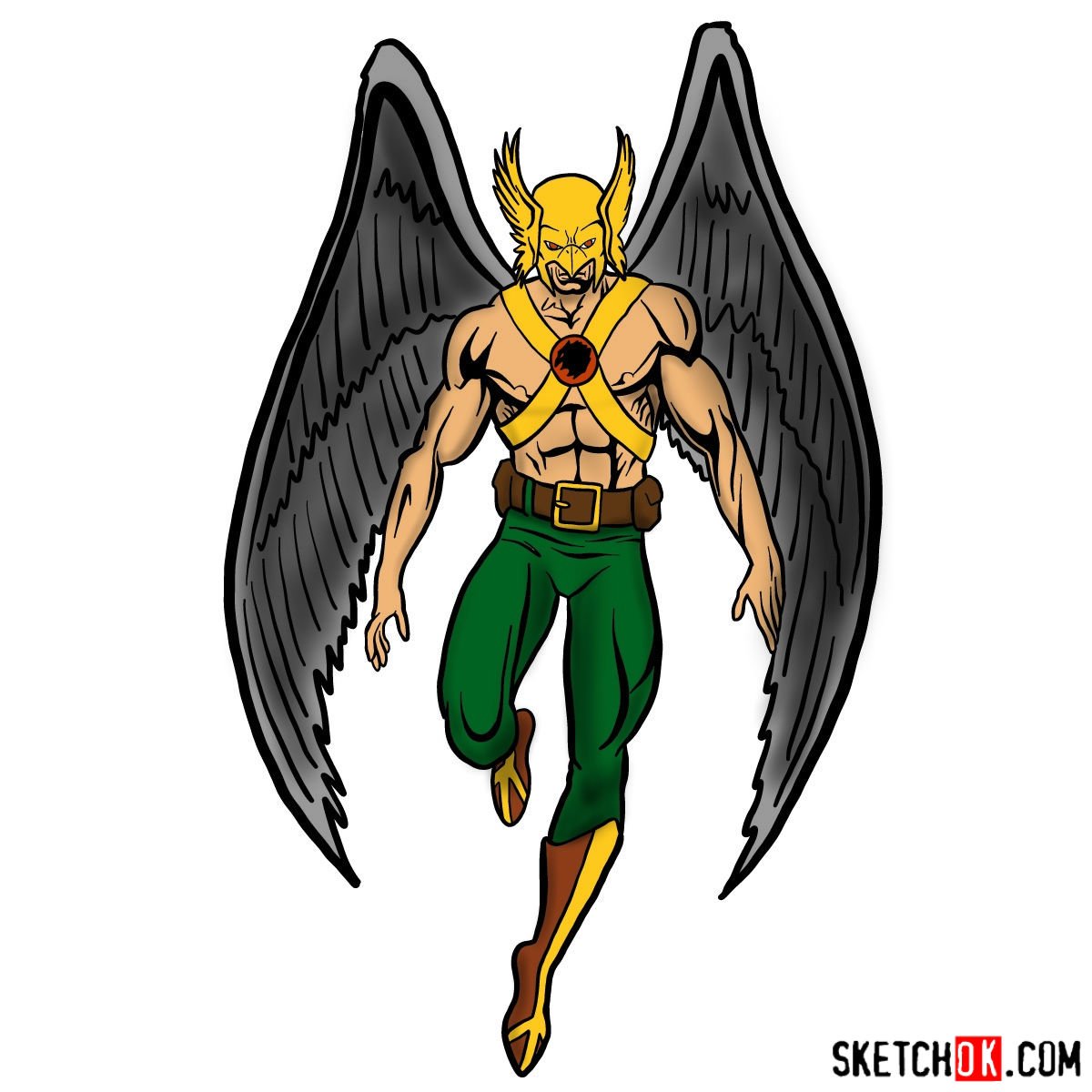 How To Draw Hawkman From Dc Comics Sketchok Easy Drawing Guides