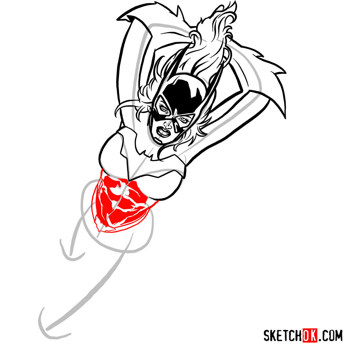 How to draw Batgirl from DC Comics - step 08
