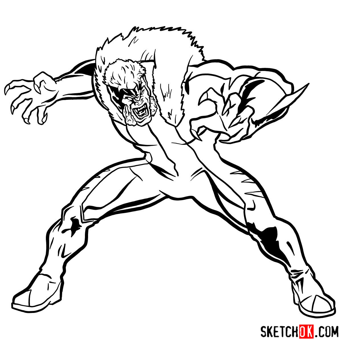 How to draw Sabretooth (X-Men mutant) - step 14