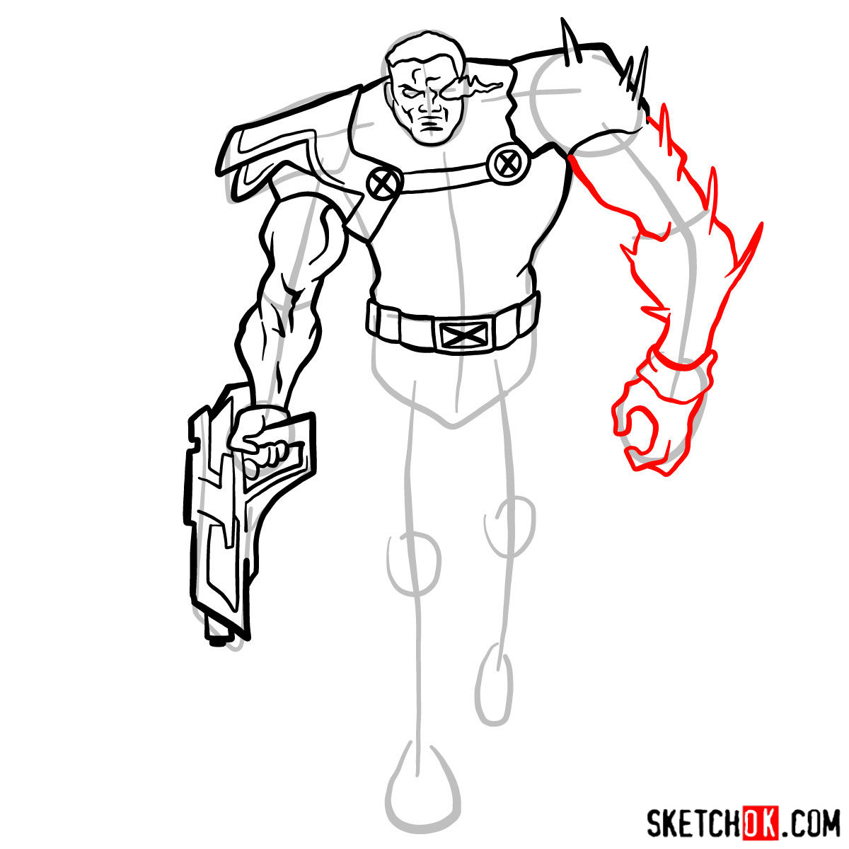 How to draw Cable from Marvel cartoons - step 08