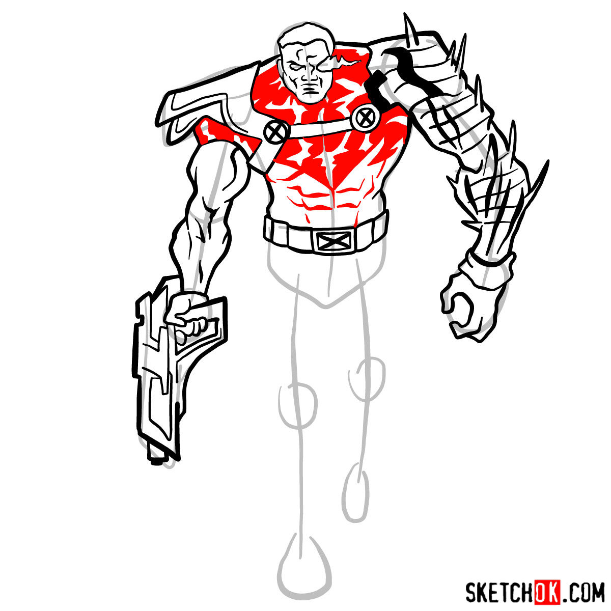 How to draw Cable from Marvel cartoons - step 10