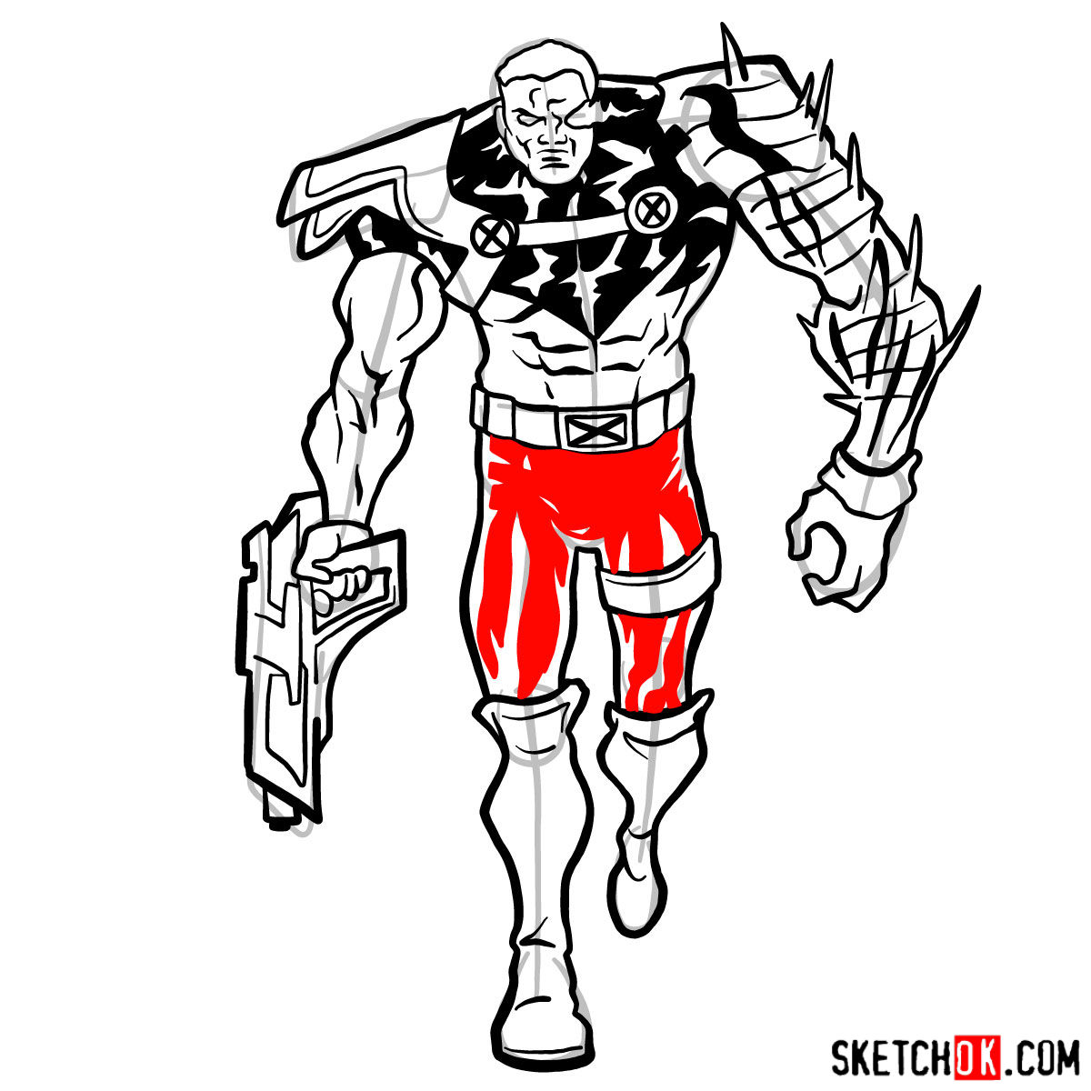 How to draw Cable from Marvel cartoons - step 13