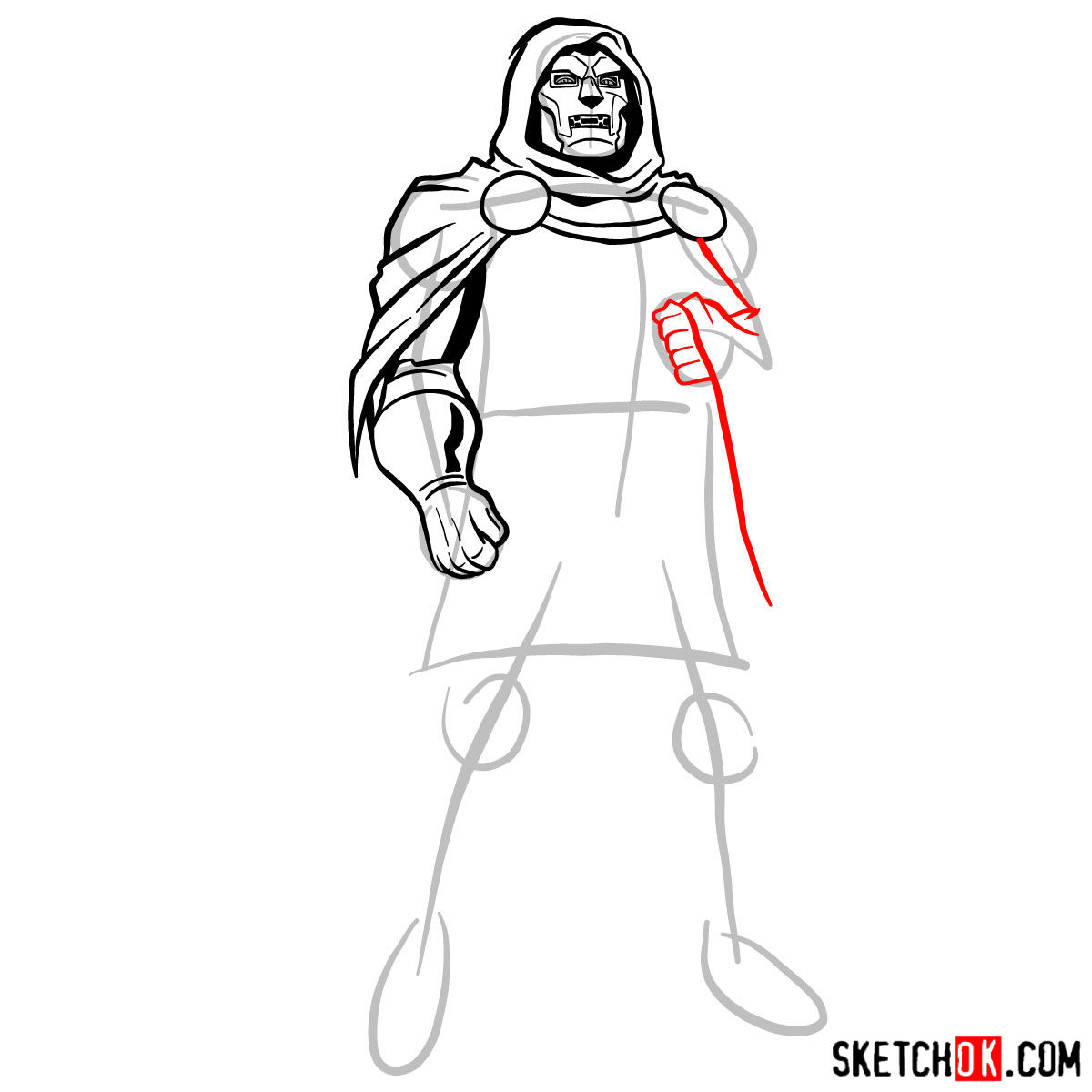 How to draw Doctor Doom, Marvel's supervillian - step 07