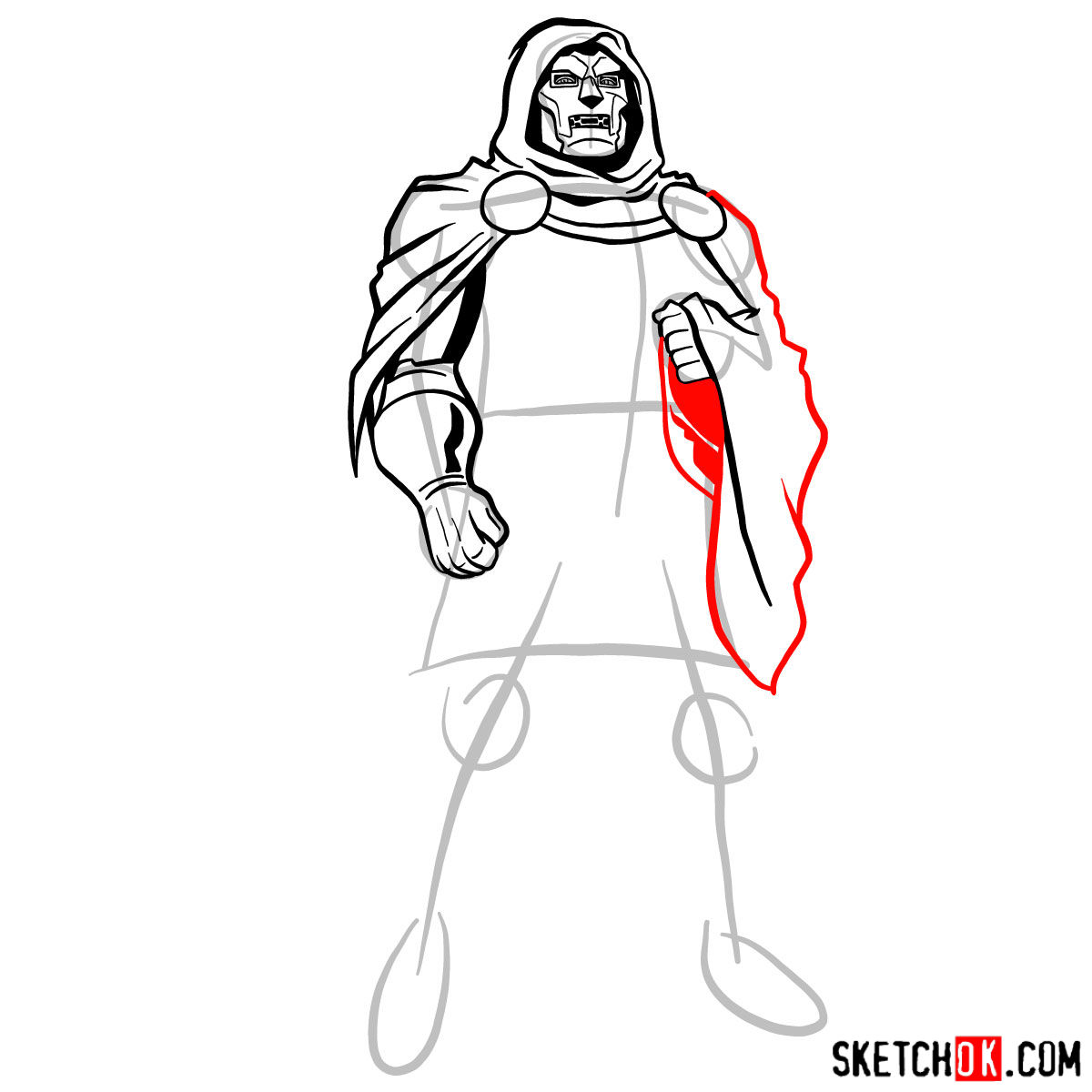 How to draw Doctor Doom, Marvel's supervillian - step 08