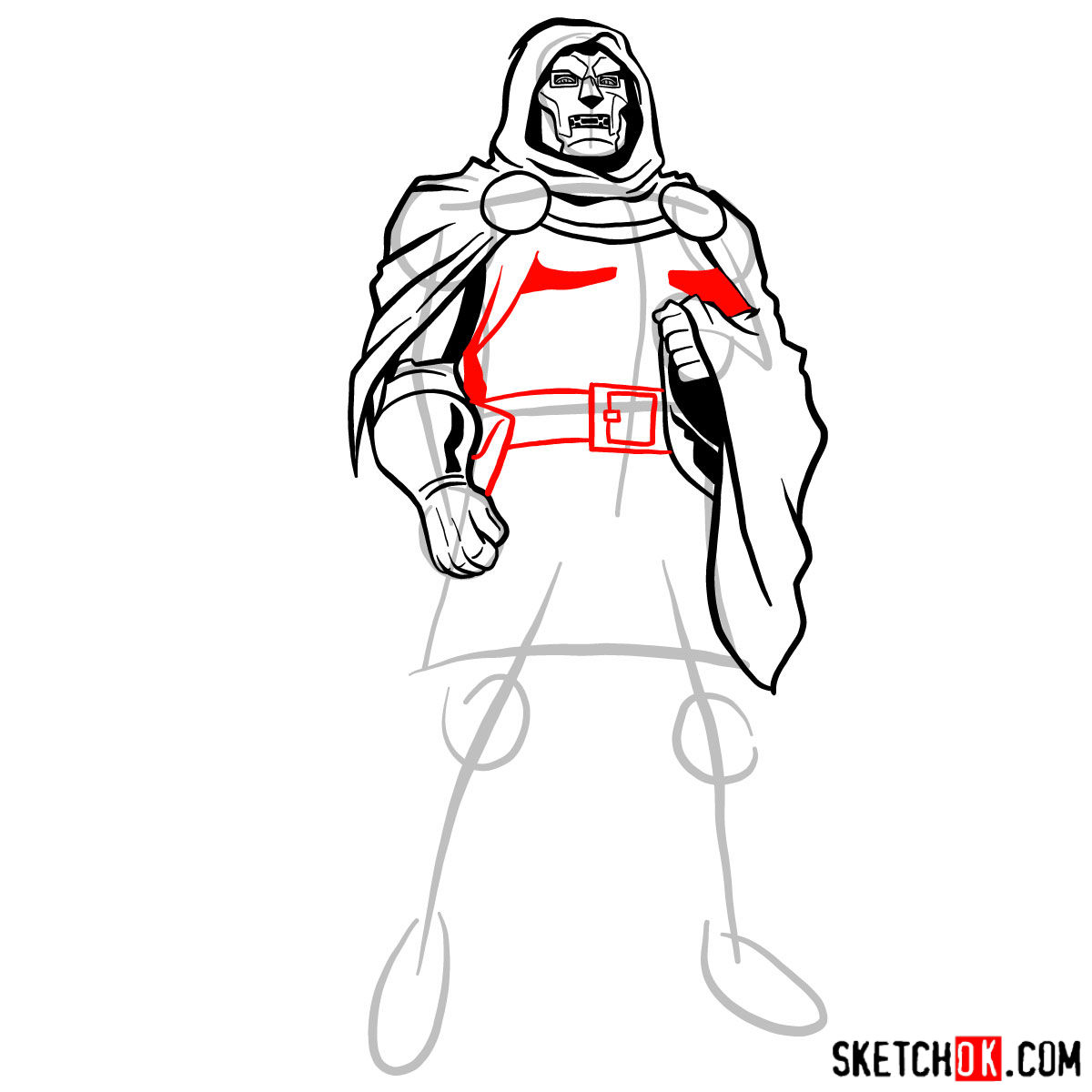 How to draw Doctor Doom, Marvel's supervillian - step 09