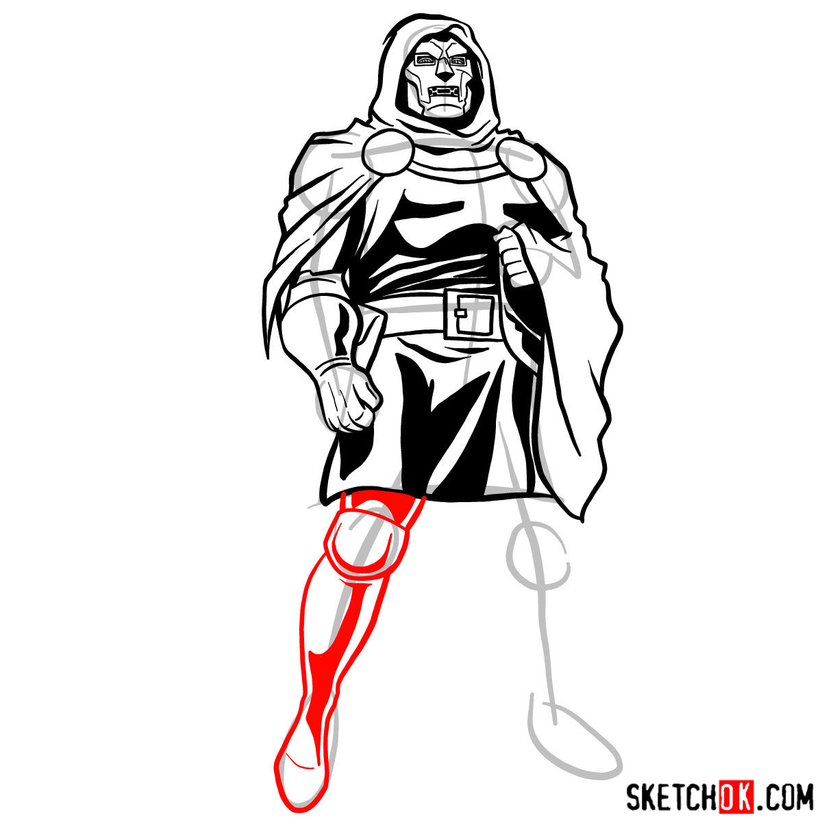 How to draw Doctor Doom, Marvel's supervillian - step 11
