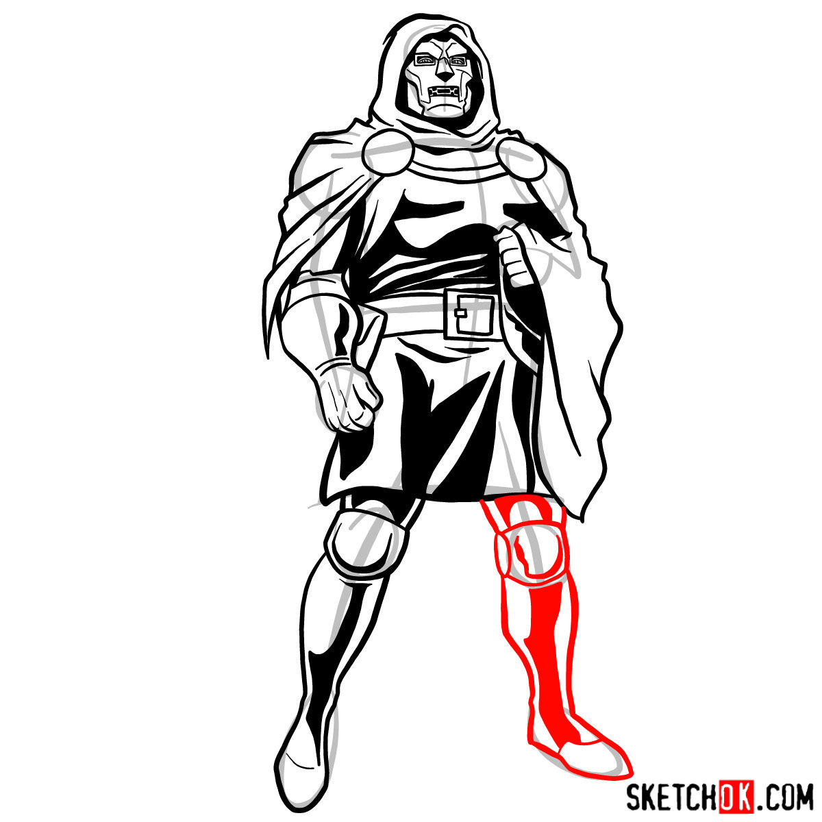 How to draw Doctor Doom, Marvel's supervillian - step 12