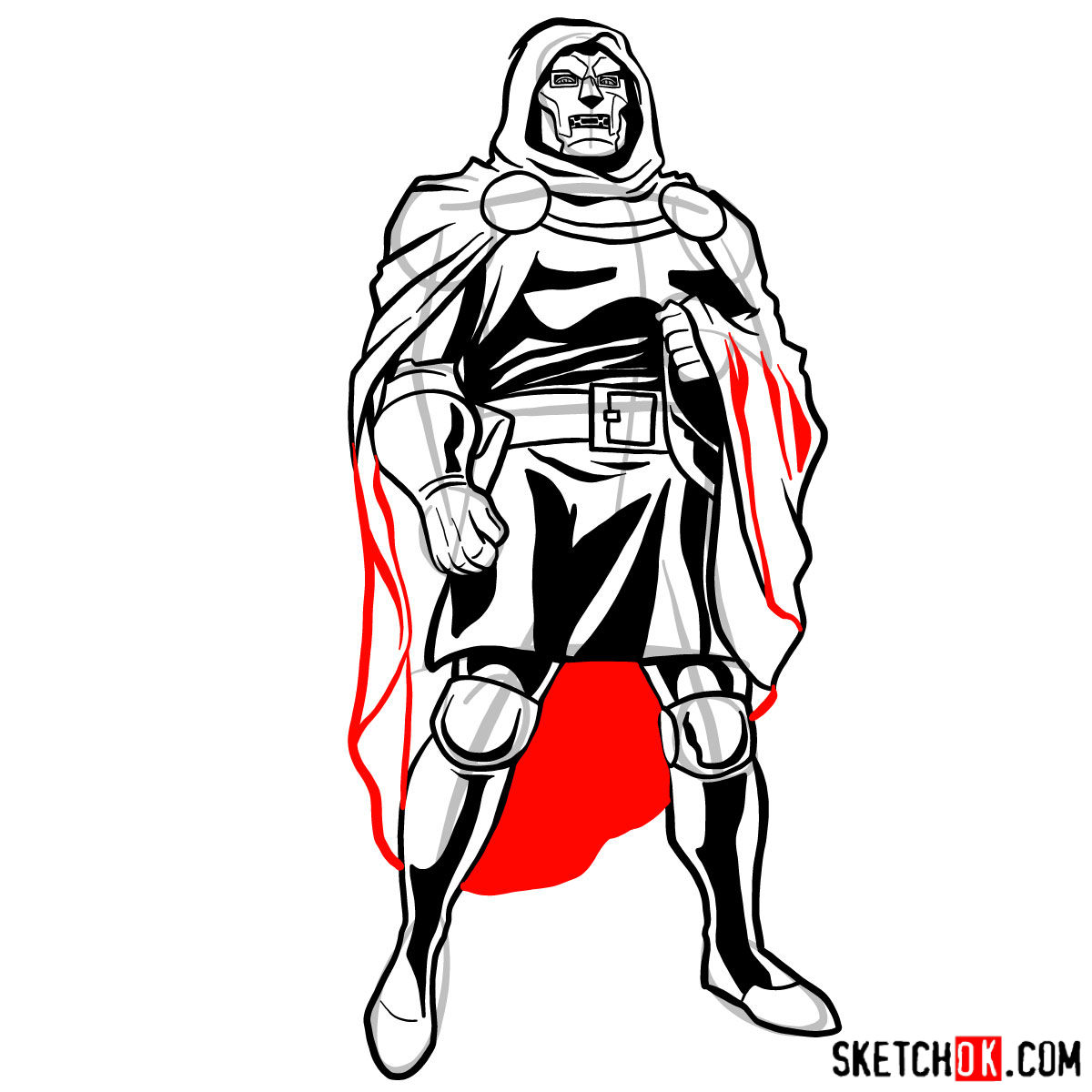 How to draw Doctor Doom, Marvel's supervillian - step 13