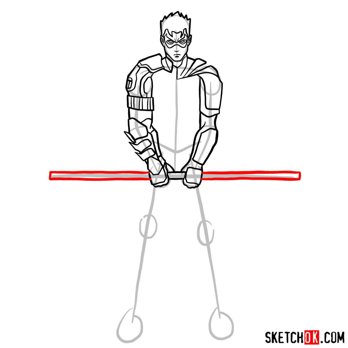How to draw Robin from DC Comics - step 08