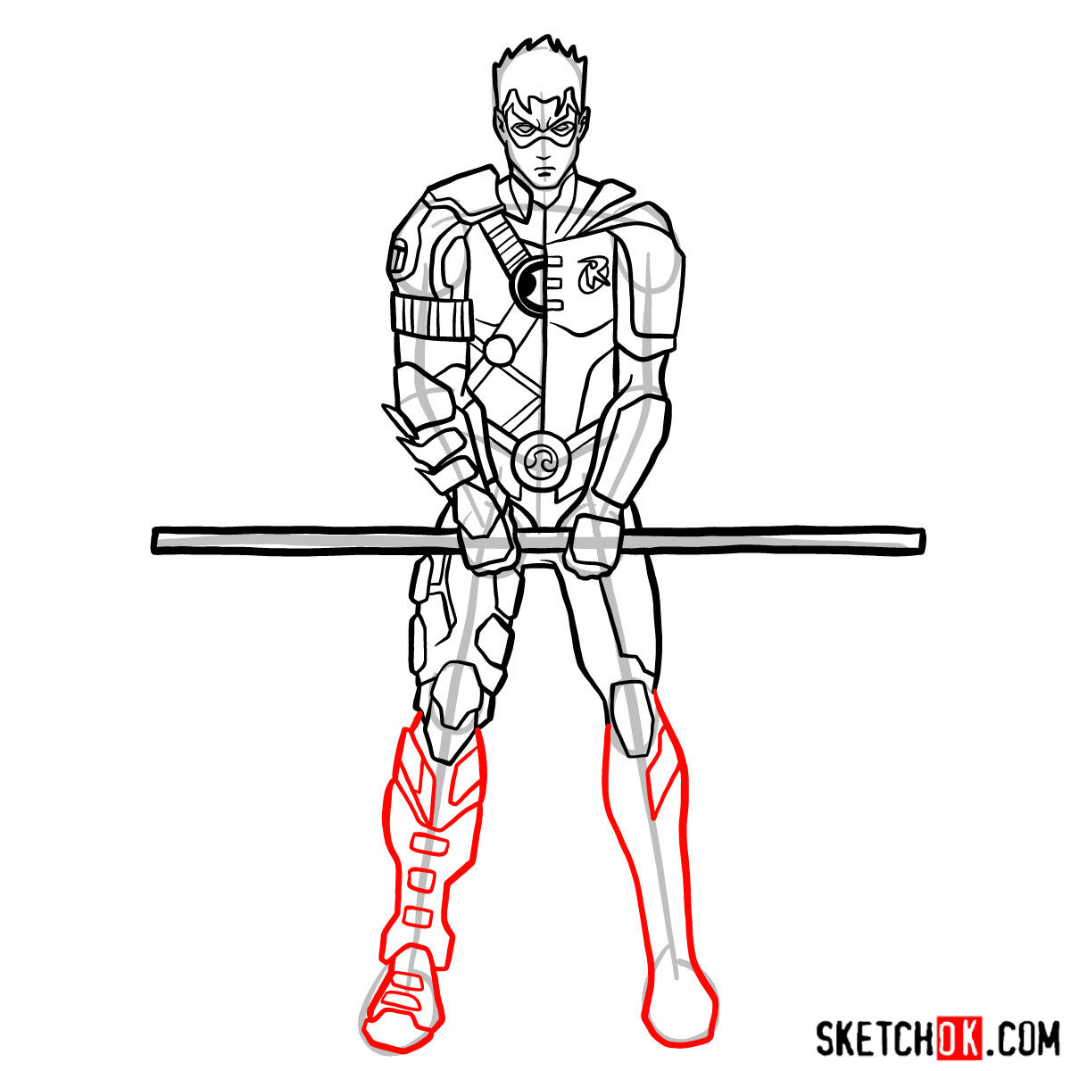 How to draw Robin from DC Comics - step 12