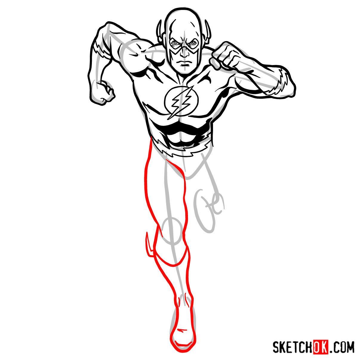 How to draw Flash (Barry Allen) - step 09