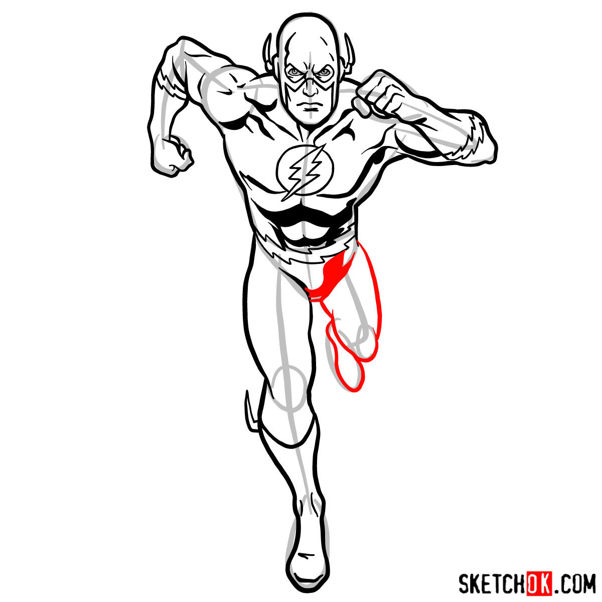 How to draw Flash (Barry Allen) - step 10