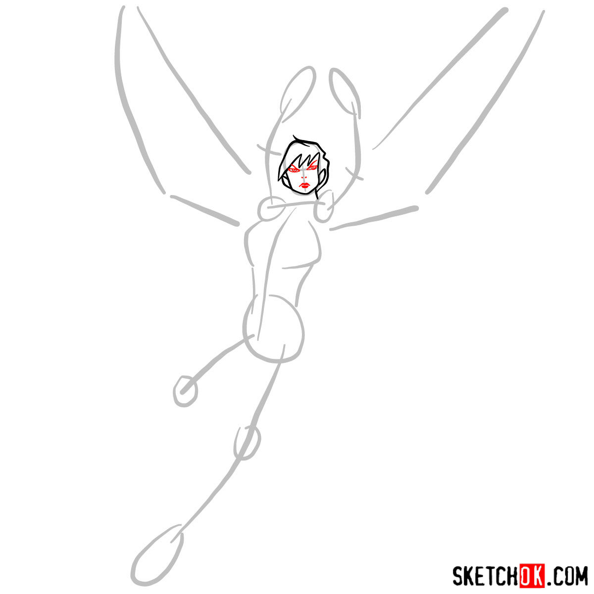 How to draw Wasp, Janet van Dyne from Marvel Comics - step 03