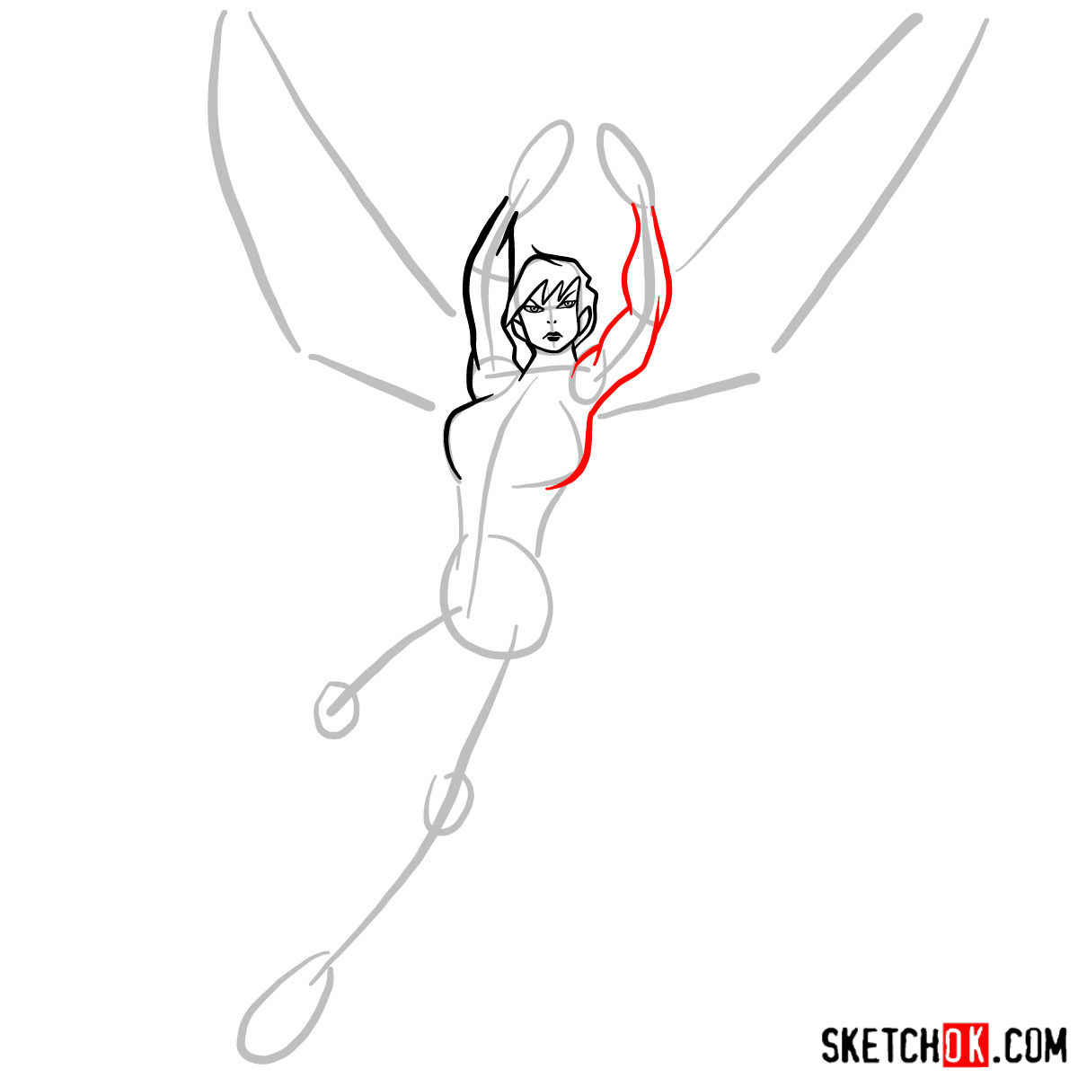How to draw Wasp, Janet van Dyne from Marvel Comics - step 05