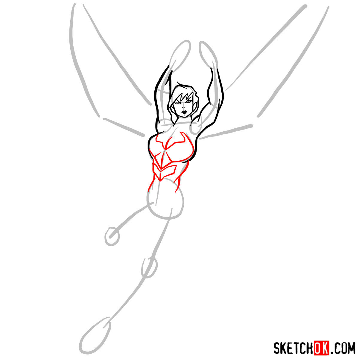 How to draw Wasp, Janet van Dyne from Marvel Comics - step 06