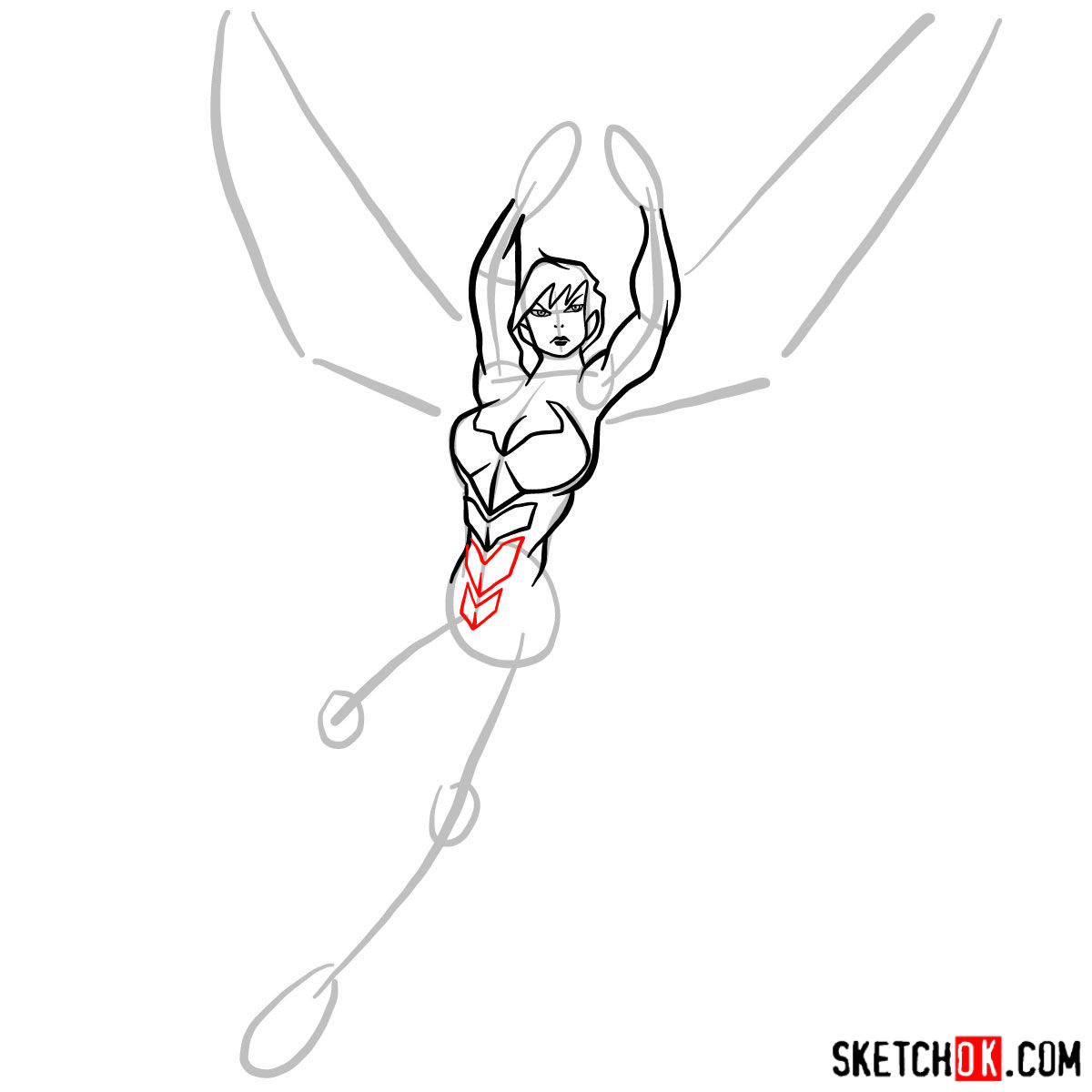 How to draw Wasp, Janet van Dyne from Marvel Comics - step 07