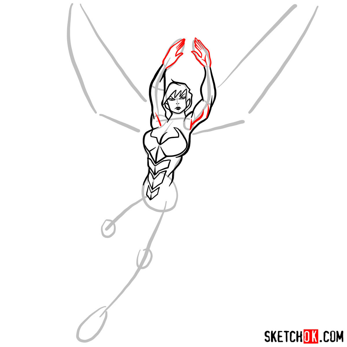 How to draw Wasp, Janet van Dyne from Marvel Comics - step 08
