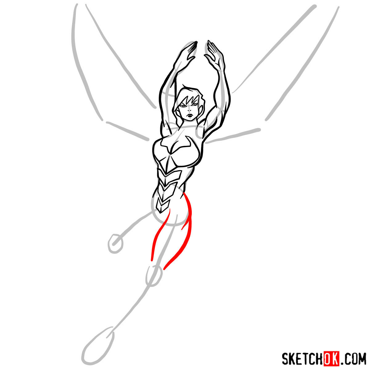 How to draw Wasp, Janet van Dyne from Marvel Comics - step 09