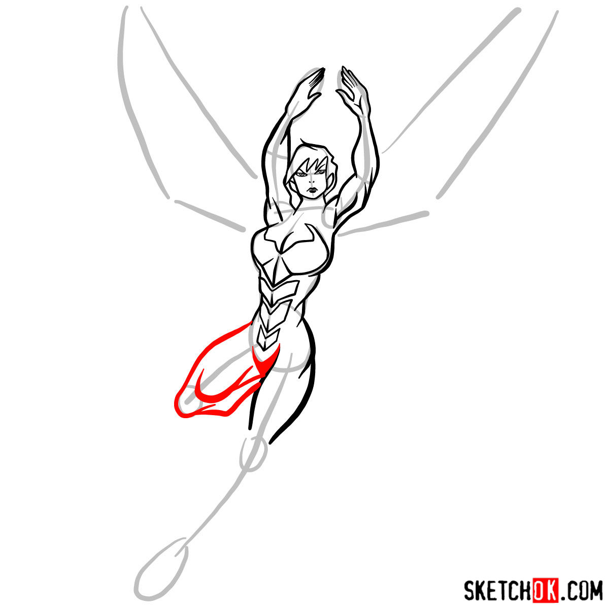 How to draw Wasp, Janet van Dyne from Marvel Comics - step 10