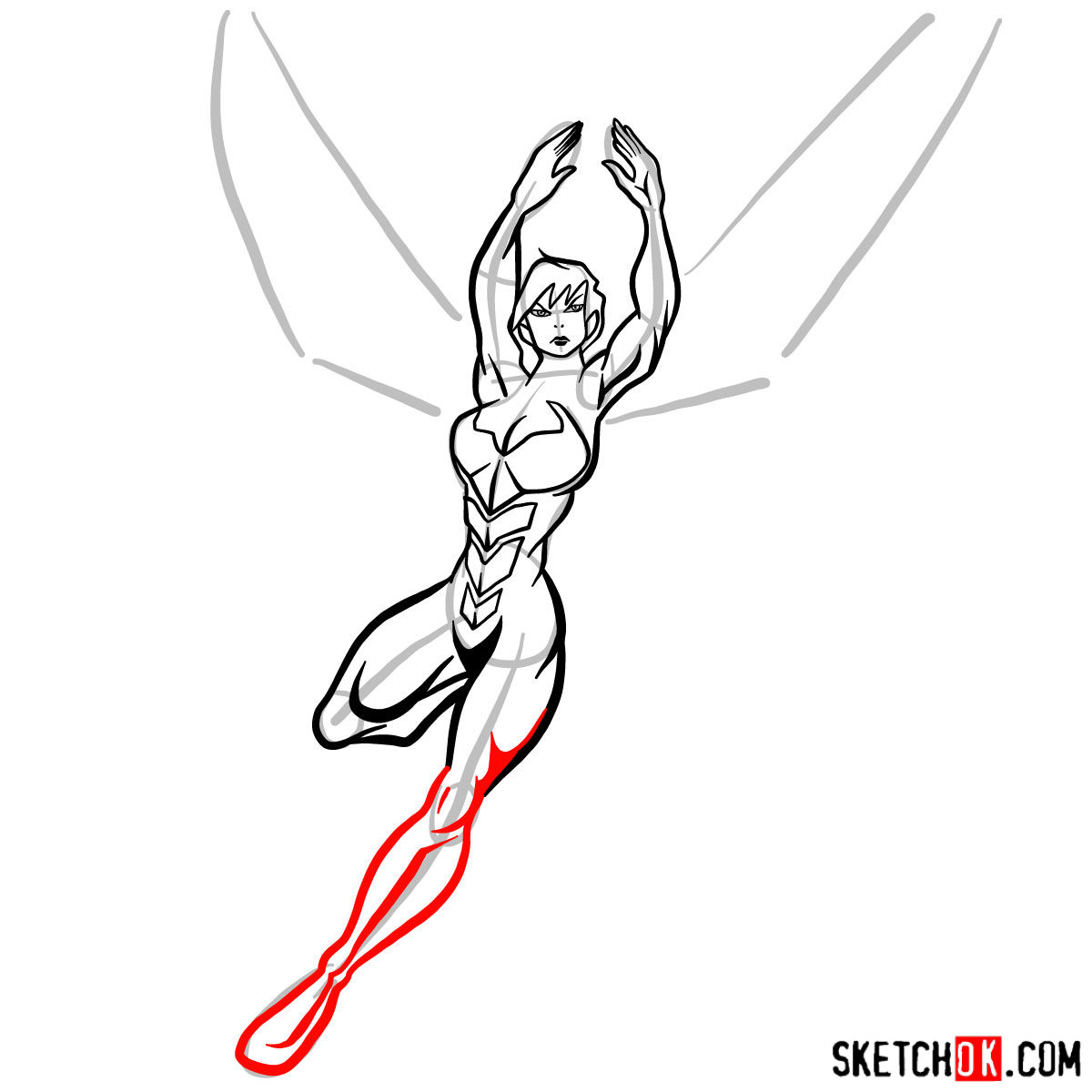 How to draw Wasp, Janet van Dyne from Marvel Comics - step 11