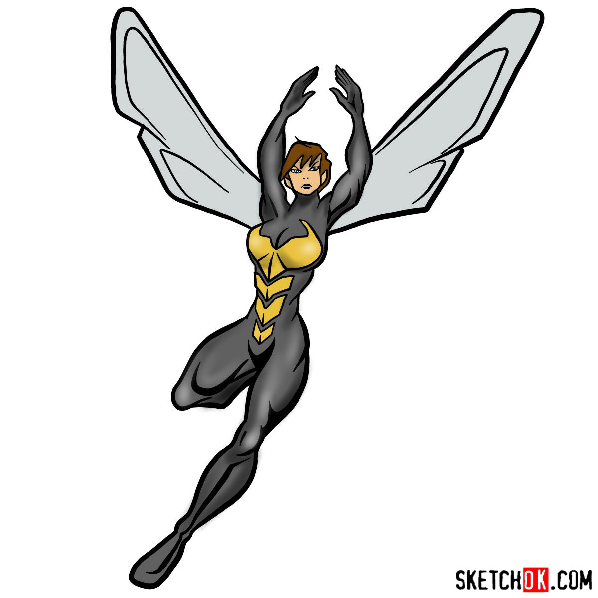 How to draw Wasp - Marvel Comics - Sketchok easy drawing guides