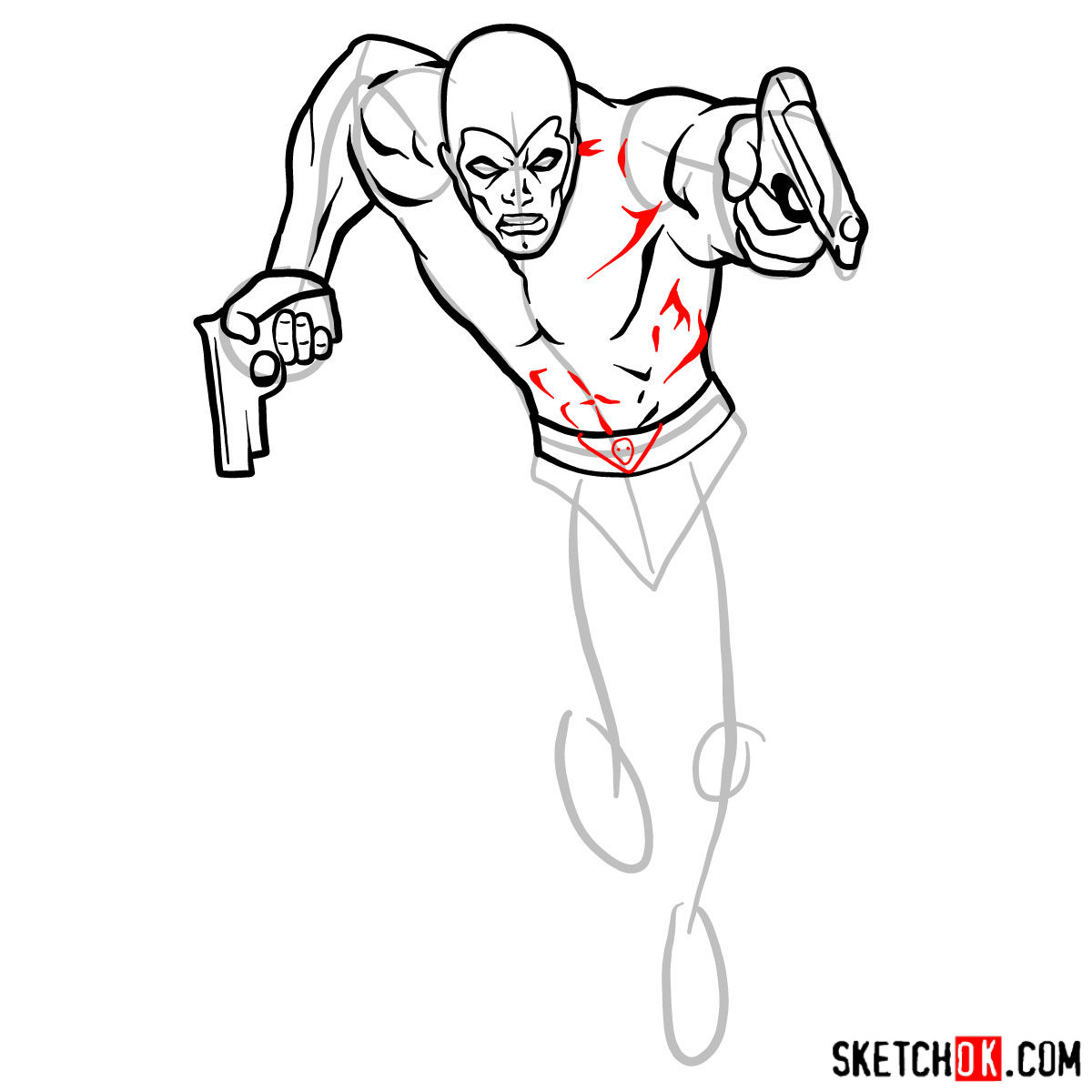 How to draw The Phantom superhero - step 08