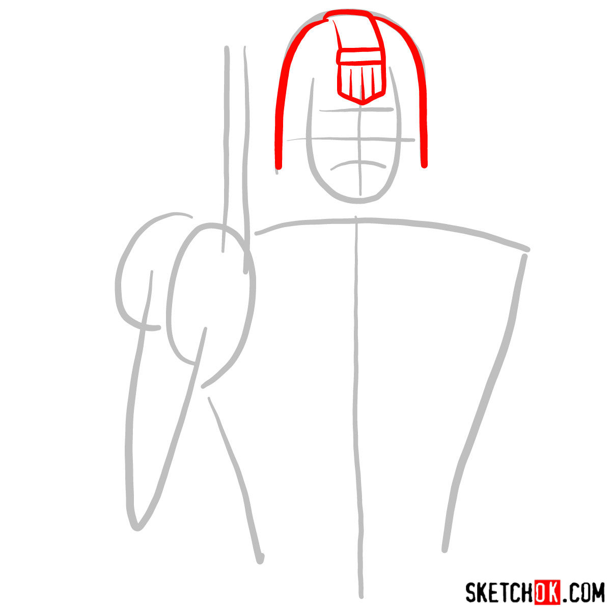 How to draw Judge Dredd to the waist - step 02