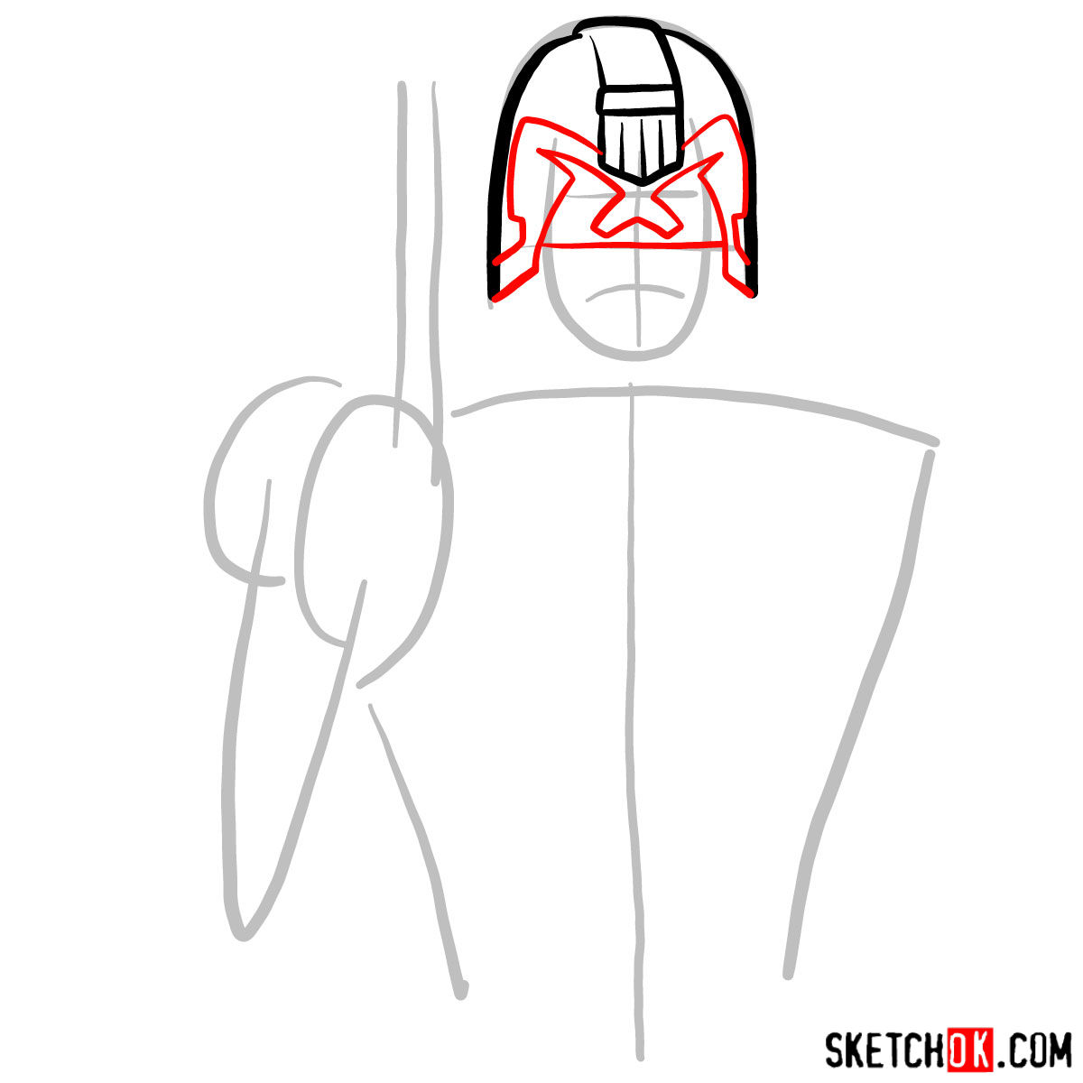 How to draw Judge Dredd to the waist - step 03