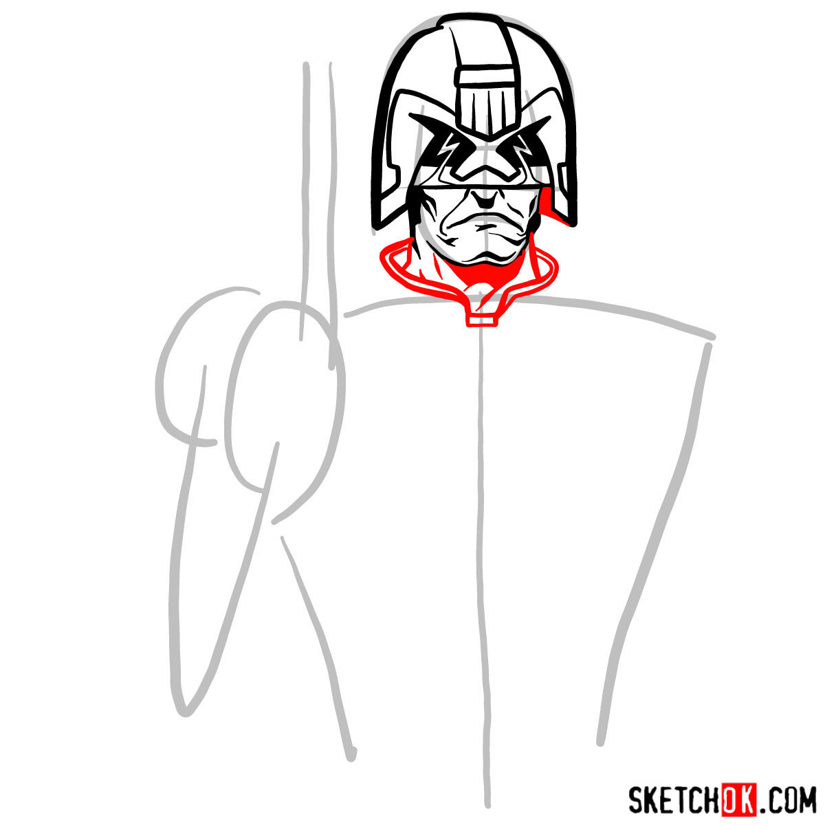 How to draw Judge Dredd to the waist - step 05