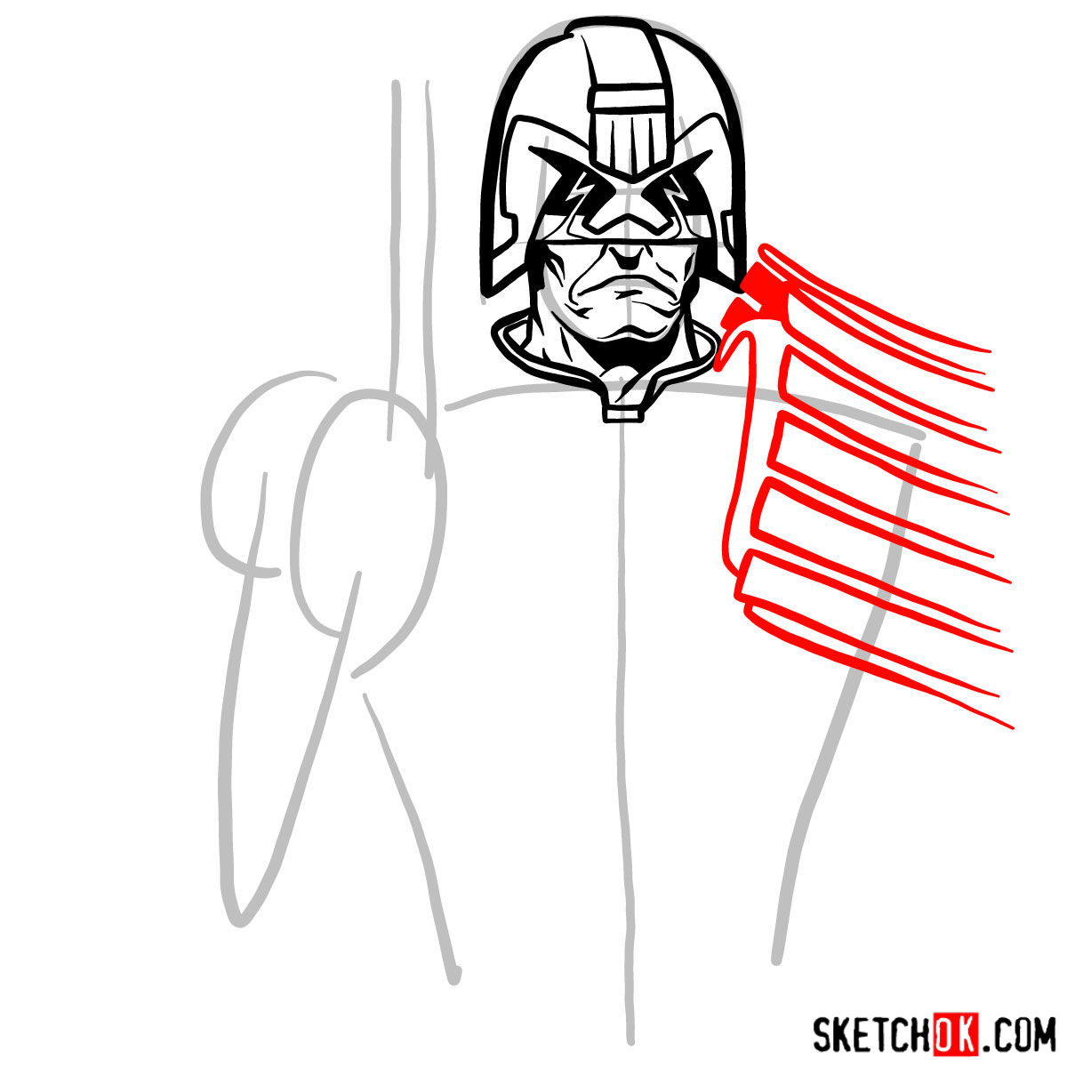How to draw Judge Dredd to the waist - step 06