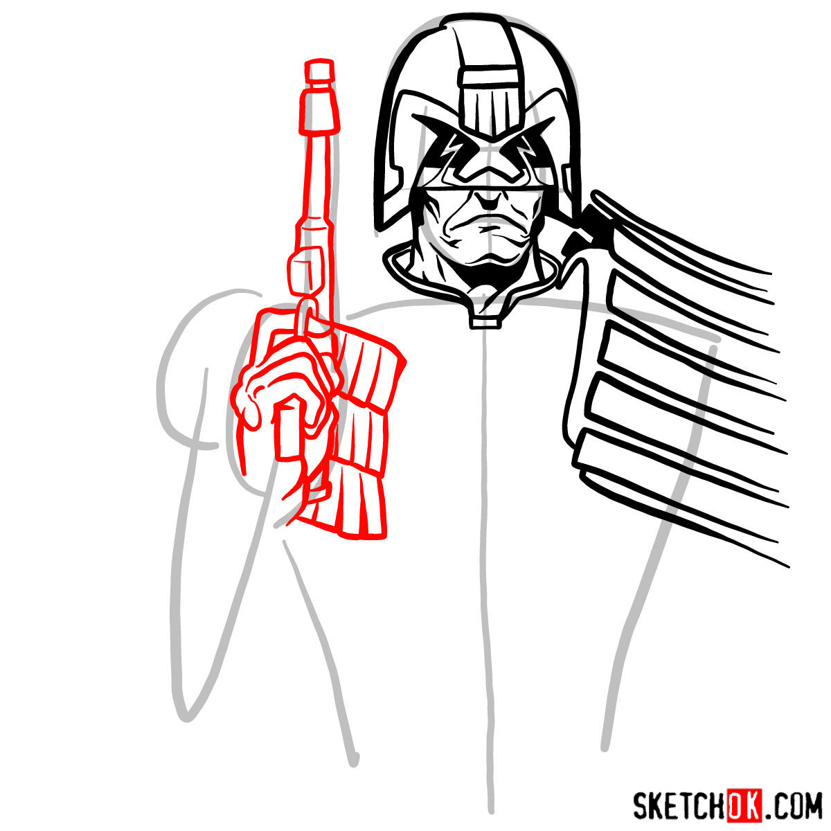 How to draw Judge Dredd to the waist - step 07