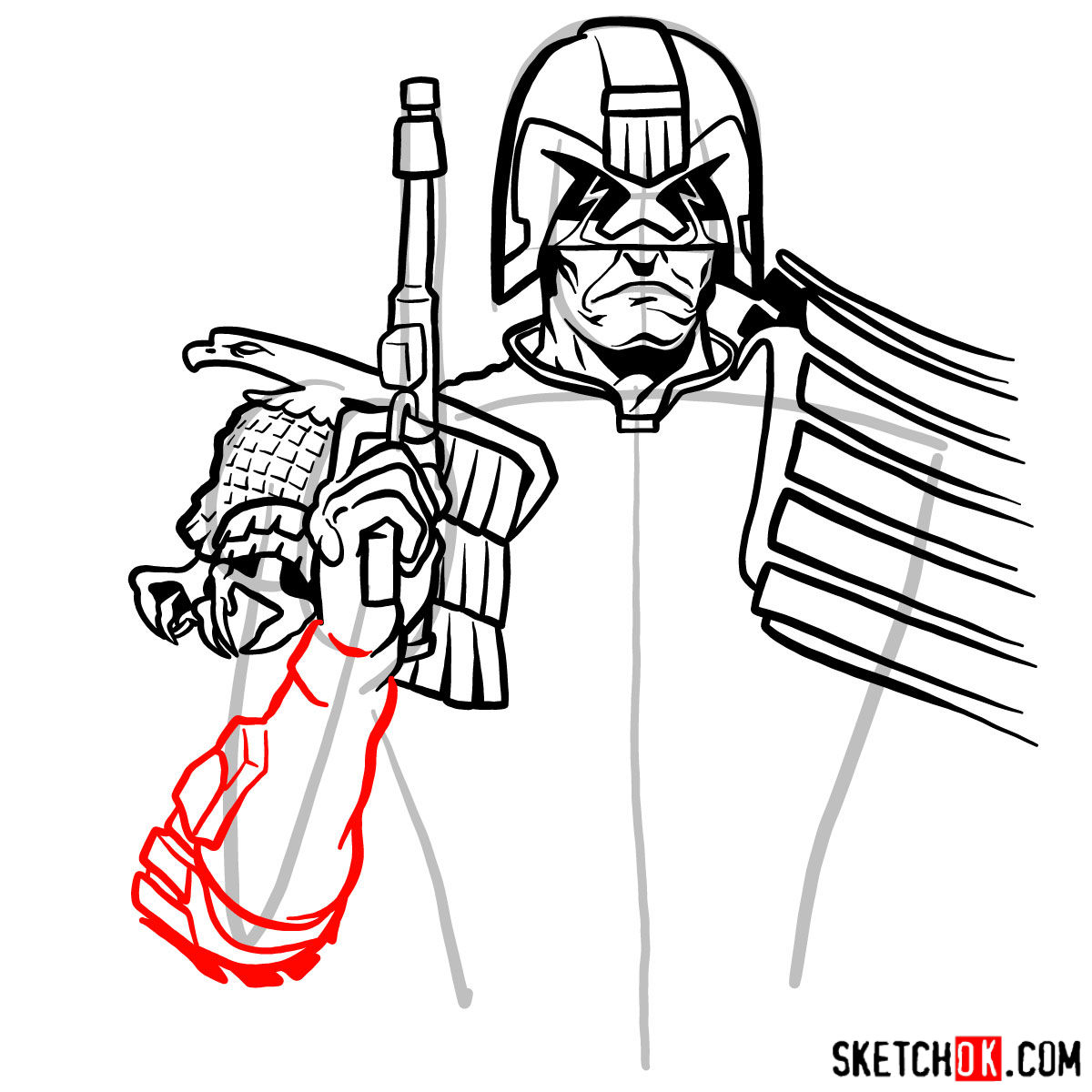 How to draw Judge Dredd to the waist - step 10