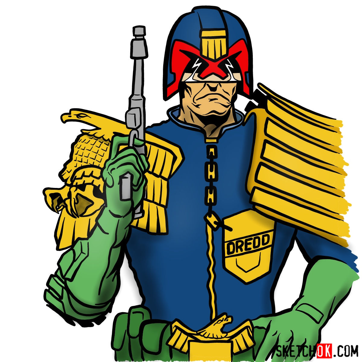 How to draw Judge Dredd to the waist