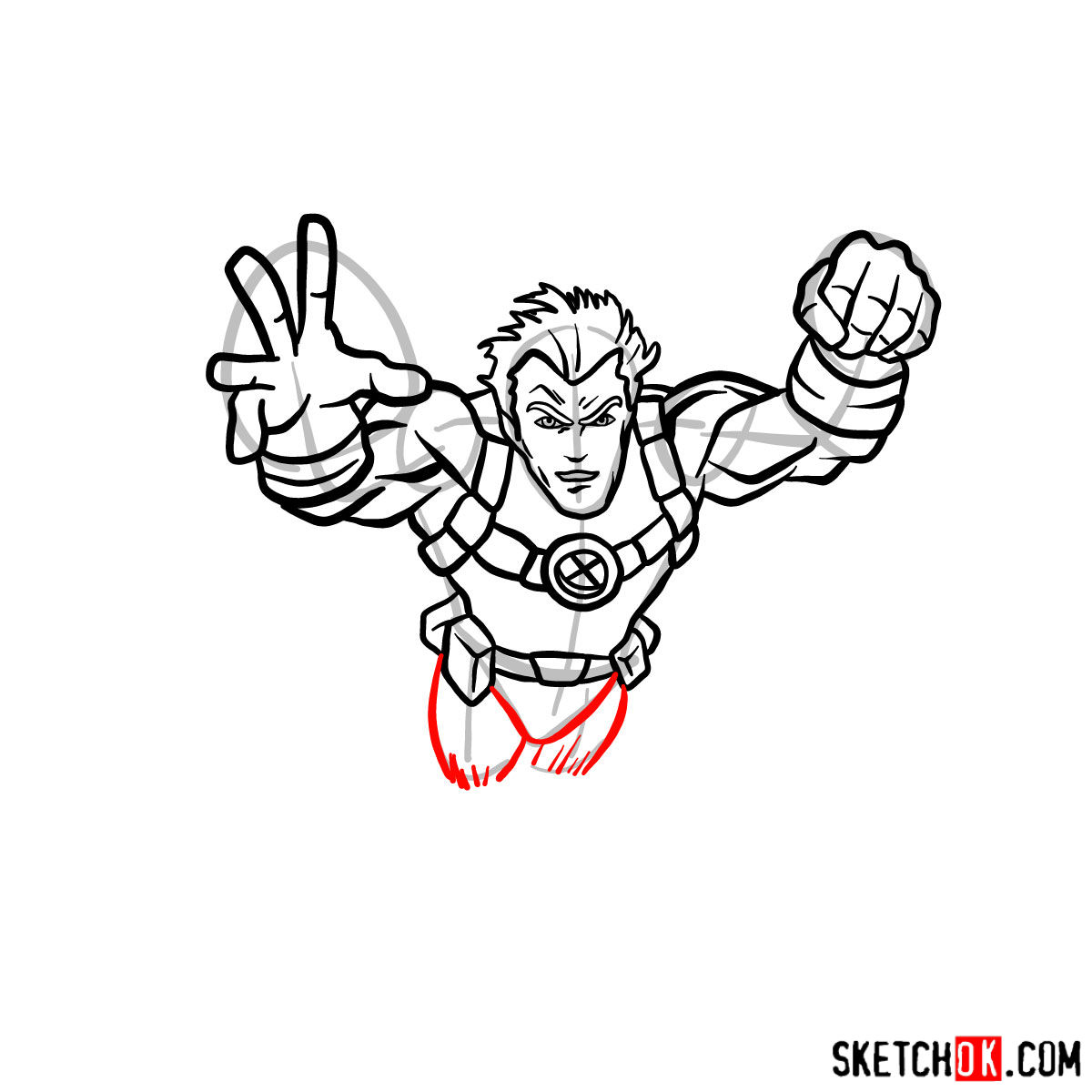 How to draw Cannonball, a mutant from X-Men series - step 09