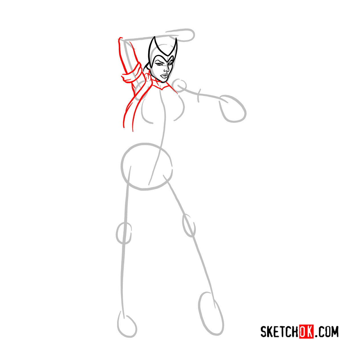 How to draw Scarlet Witch from Marvel Comics - step 05