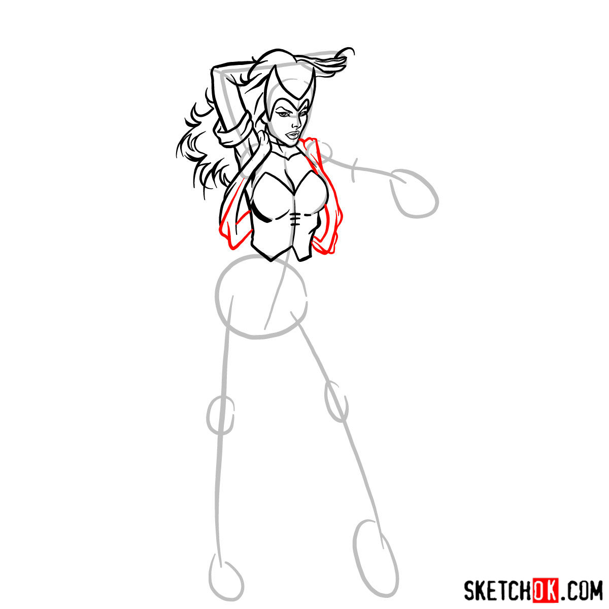 How to draw Scarlet Witch from Marvel Comics - step 08
