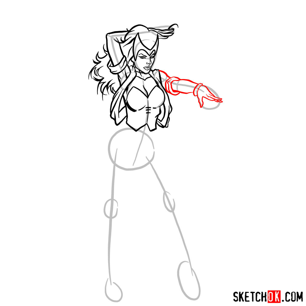 How to draw Scarlet Witch from Marvel Comics - step 09