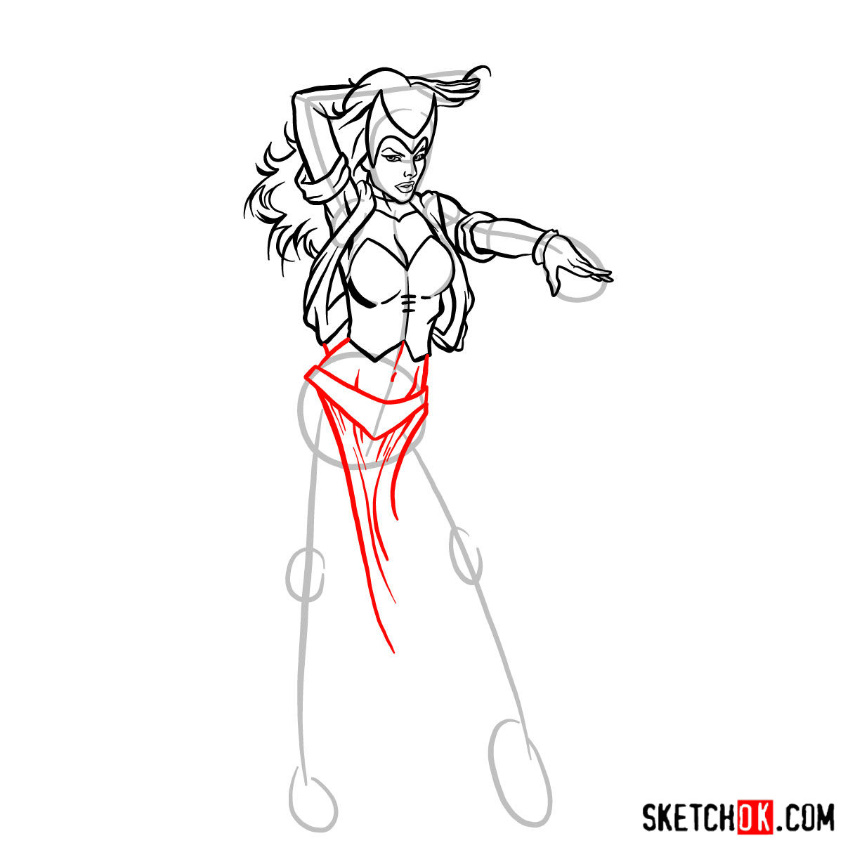 How to draw Scarlet Witch from Marvel Comics - step 10