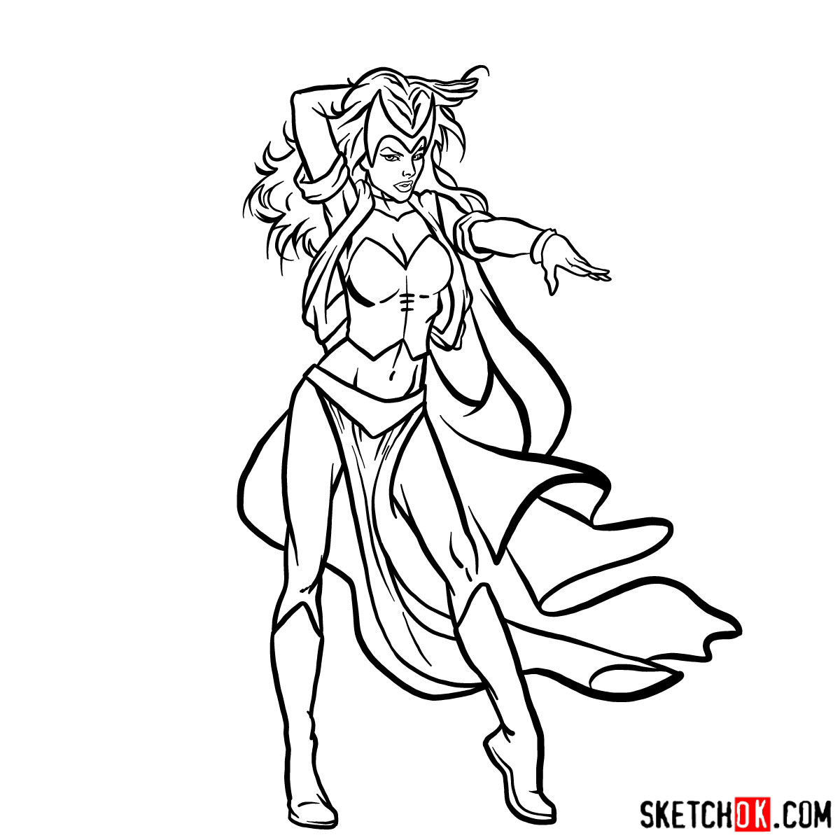 How to draw Scarlet Witch from Marvel Comics - step 15