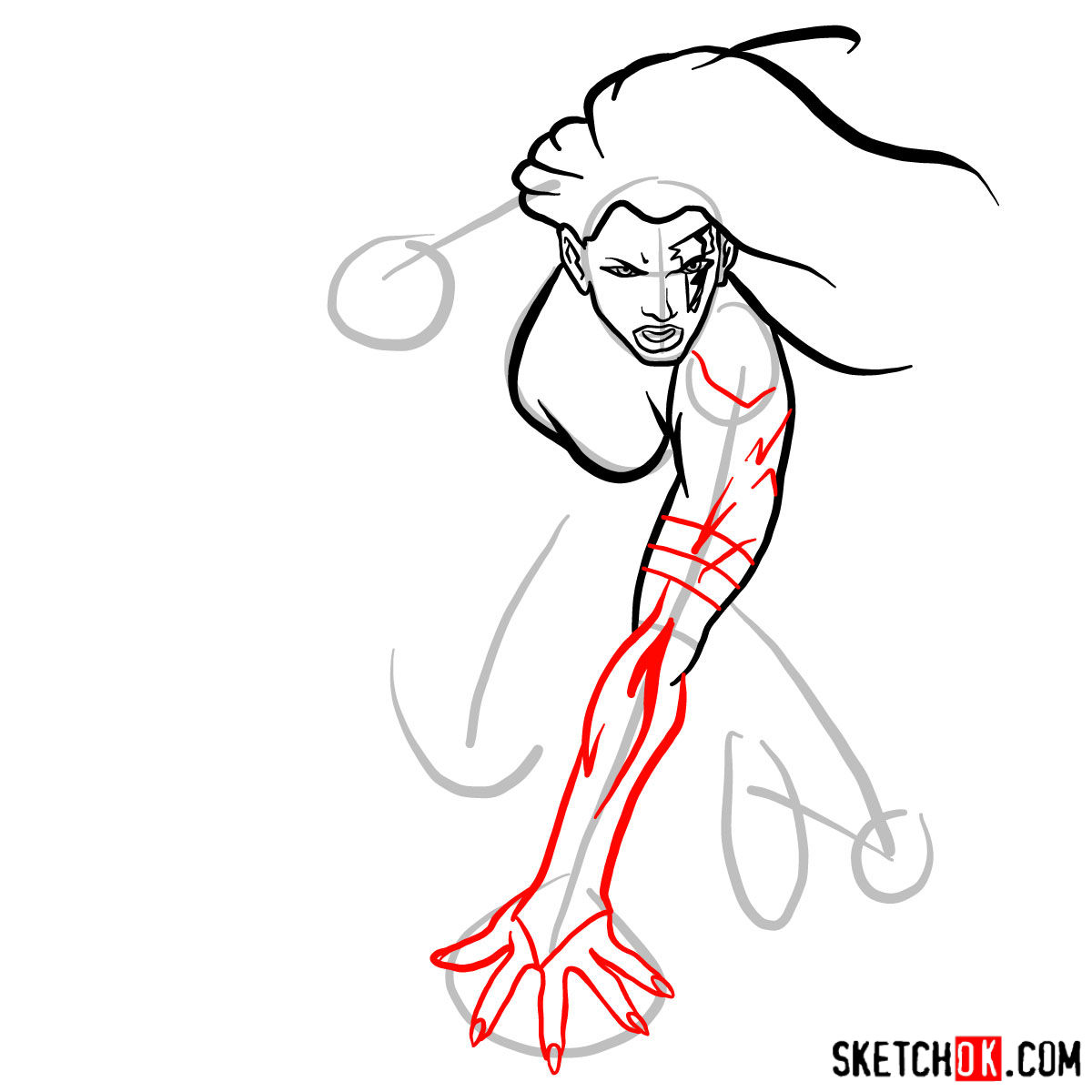 How to draw Psylocke from X-Men - step 06