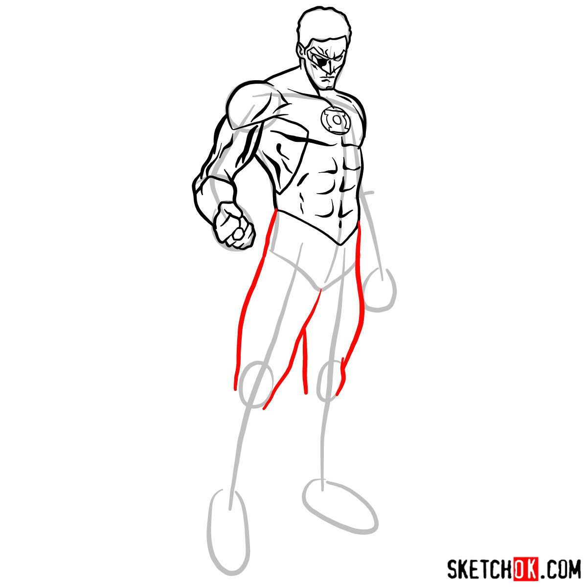 How to draw Hal Jordan as Green Lantern - step 08