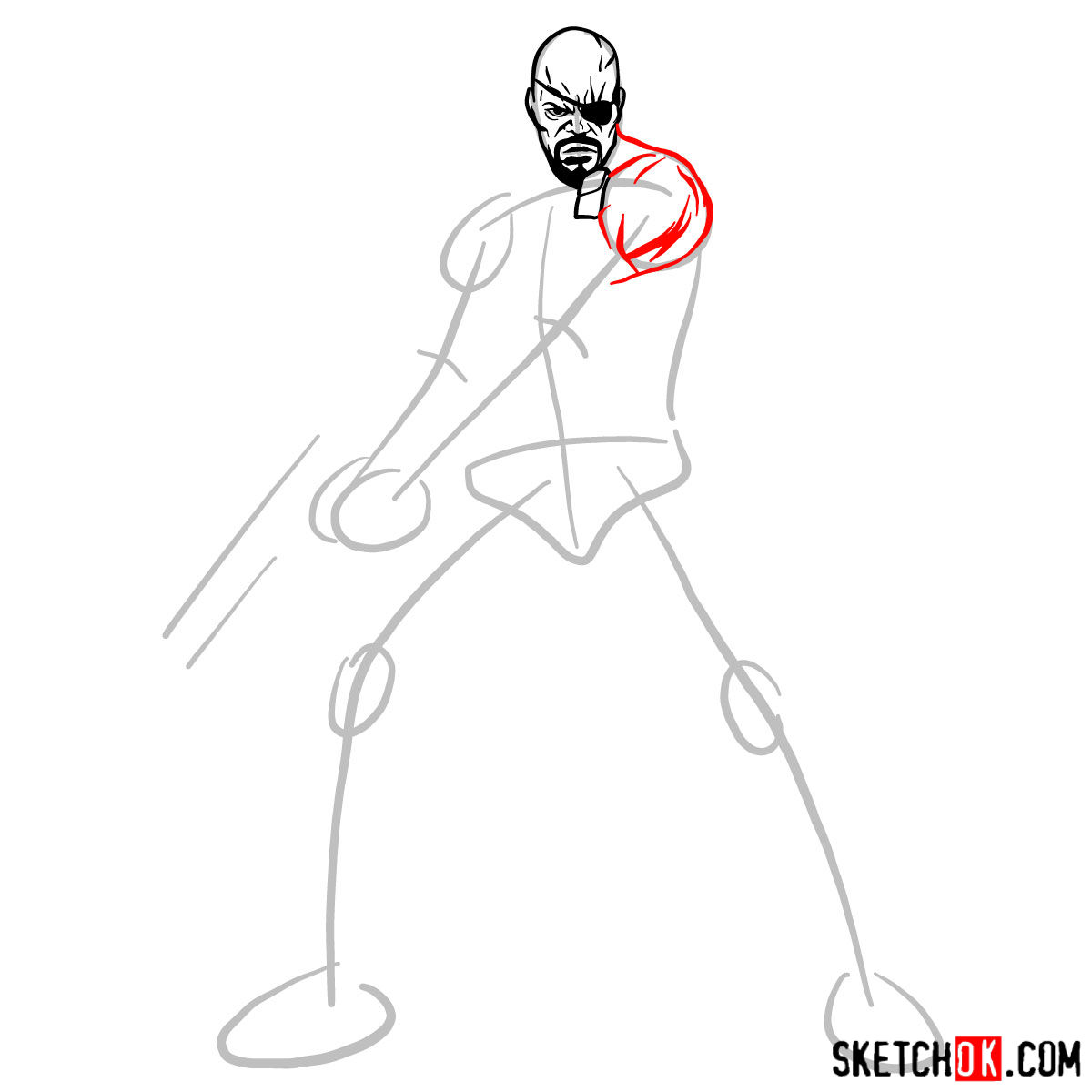 How to draw Nick Fury from the Avengers - step 05