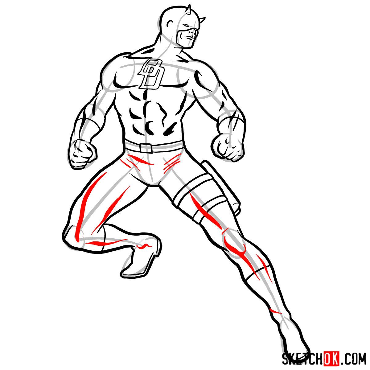 How to draw Daredevil from Marvel - step 12