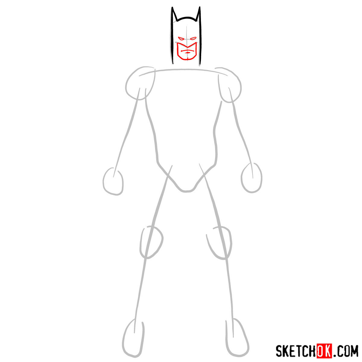 How to draw Batman in classic suit - step 03